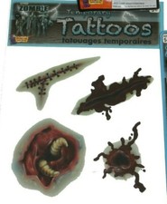 Bloody Scars for Zombie Costume Accessory, 4 Wound Temporary Tattoos included