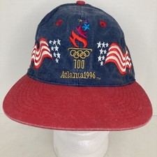 Vintage 100 Years 1996 Atlanta Olympics Games Denim Blue Flag Strap Back Hat Cap