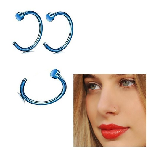 10mm blue Nose Ring Surgical Steel Hoop Lip Rings Small Thin Body Piercing. - Picture 6 of 6
