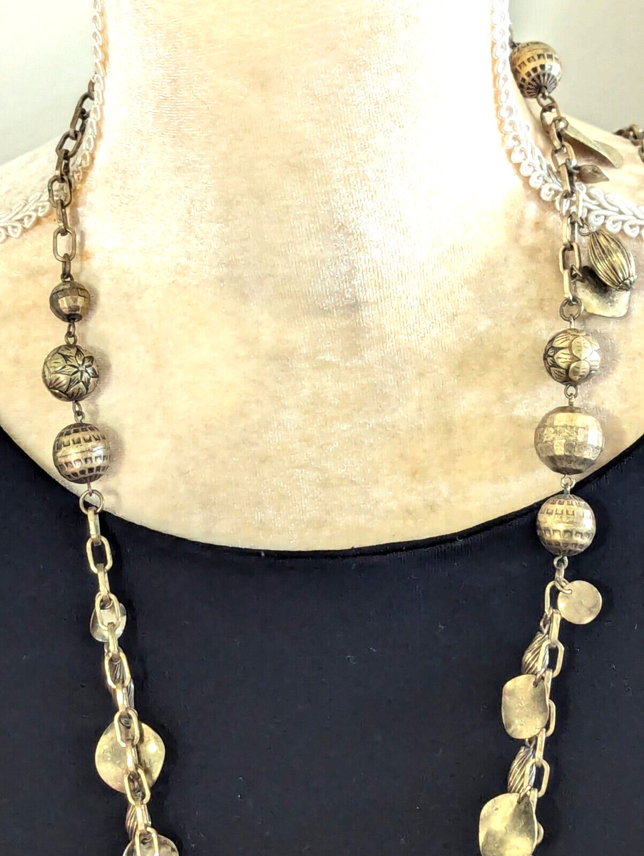 Vintage brass? Middle Eastern 28" necklace beaded chain View 2