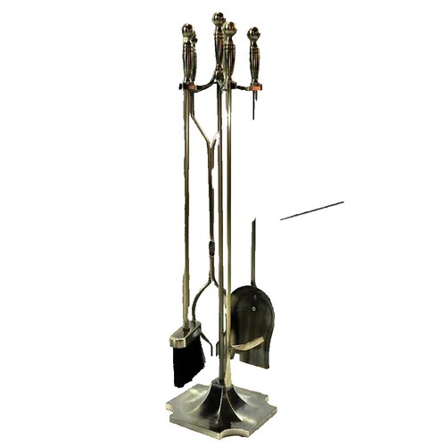 UniFlame HD Five Piece Antique Brass Fire Set Tool set with Base