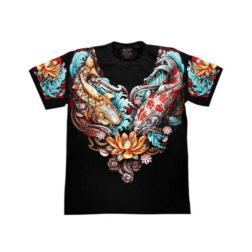 Two Koi Fish T Shirt Good Luck Carp Glow In The Dark Graphic Tee Japanese Tattoo - Picture 1 of 9