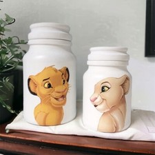 Disney The Lion King Simba And Narla  Decoupaged Upcycled Jars Canisters Storage