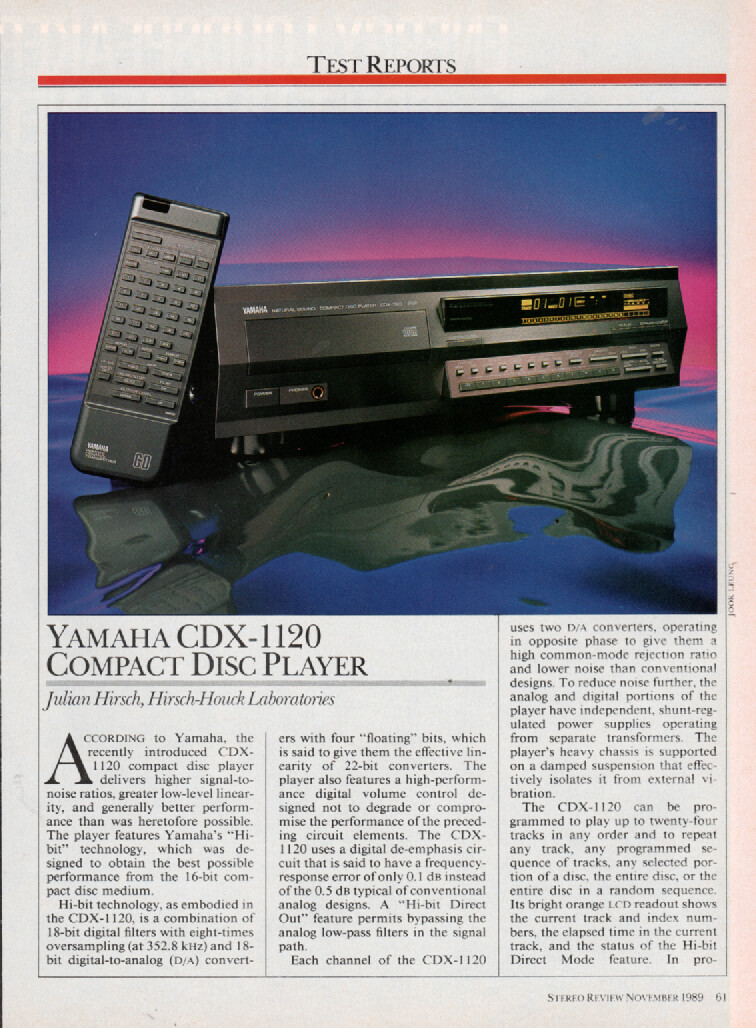 Yamaha - CDX-1120 CD Player - Full Original Test Report