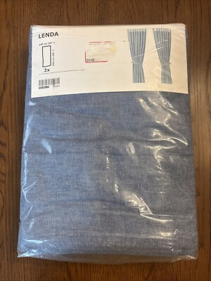 #ad New Set Of 2 Ikea LENDA Curtain Panels BLUE Chambray Tab Top 55 x 98” 803.961.77 $44.95