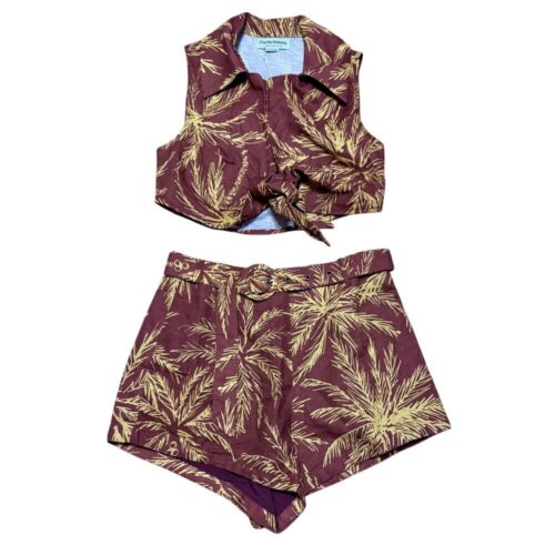 NWT Charlie Holiday Isle of Palms Short Set Size 6 Festival Linen Blend Retro
