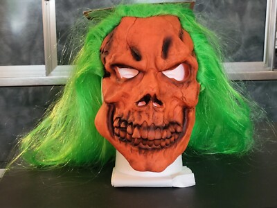 orange SKULL Mask with GREEN HAIR - Halloween ; Costume; Dress-Up; Cosplay  | eBay