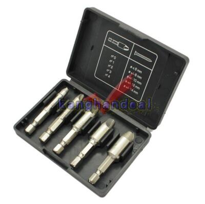 5PC Nickel Screw Stud Bolt Easy Extractor HSS Remover Drill Tool Set Hex Shank