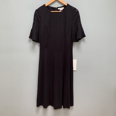 Boden Alexis Black Button Sleeve Midi Dress 8L Tall