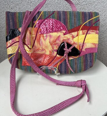 Vintage 80s Bag Carlos Fiori Shoulder Pinks Multicolored Leather Fabric