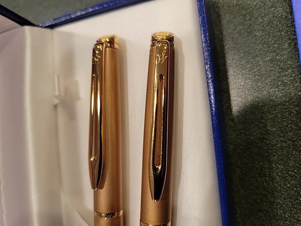 Waterman Gold Hemisphere Set Bolígrafo y Lápiz 0.5 Nuevo En Caja Grabado aam Foto 3 de 3