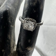 Vtg Square Cut Cubic Zirconia Silver S925 Engagement Wedding Adjustable Ring