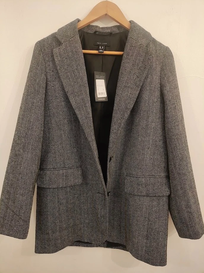 NEW LOOK GREY HERRINGBONE SINGLE BREASTED OVERSIZED BLAZER JACKET SIZE 10 NWT - Image 4 of 4