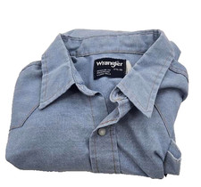 Wrangler Western Shirt Mens 17.5 Blue Chambray Pearl Snap Long Sleeve Cowboy