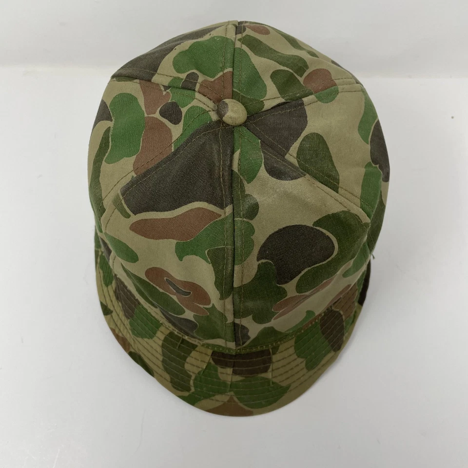 Vintage Duck Hunter Camo Hat Cap Fitted Mens 7 1/8 Green Military Hunting 70s - Image 2 of 4