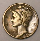 1940 Mercury Winged Head Dime 10 Cents Silver Coin VF