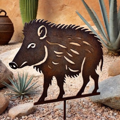 Desert Iron Javelina Metal Sign - Garden Stake Decor Gift