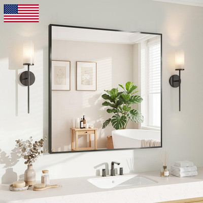 Koonmi Black Mirrors For Wall 30X30 Inch Bathroom Mirror Rectangular Wall