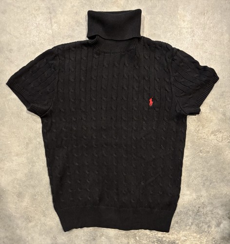 Ralph Lauren Sport Women's XL Sweater Short Sleeve Turtleneck Cable Knit Black