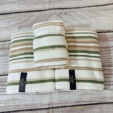 Brooks Brothers 4 PC Premium TOWEL SET  2 Bath/ 2 Hand White, Green, Brown