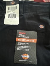 New DIckies FLEX Regular Fit Cargo Work Pants Mens Size 34x30 Black Expnd Waist