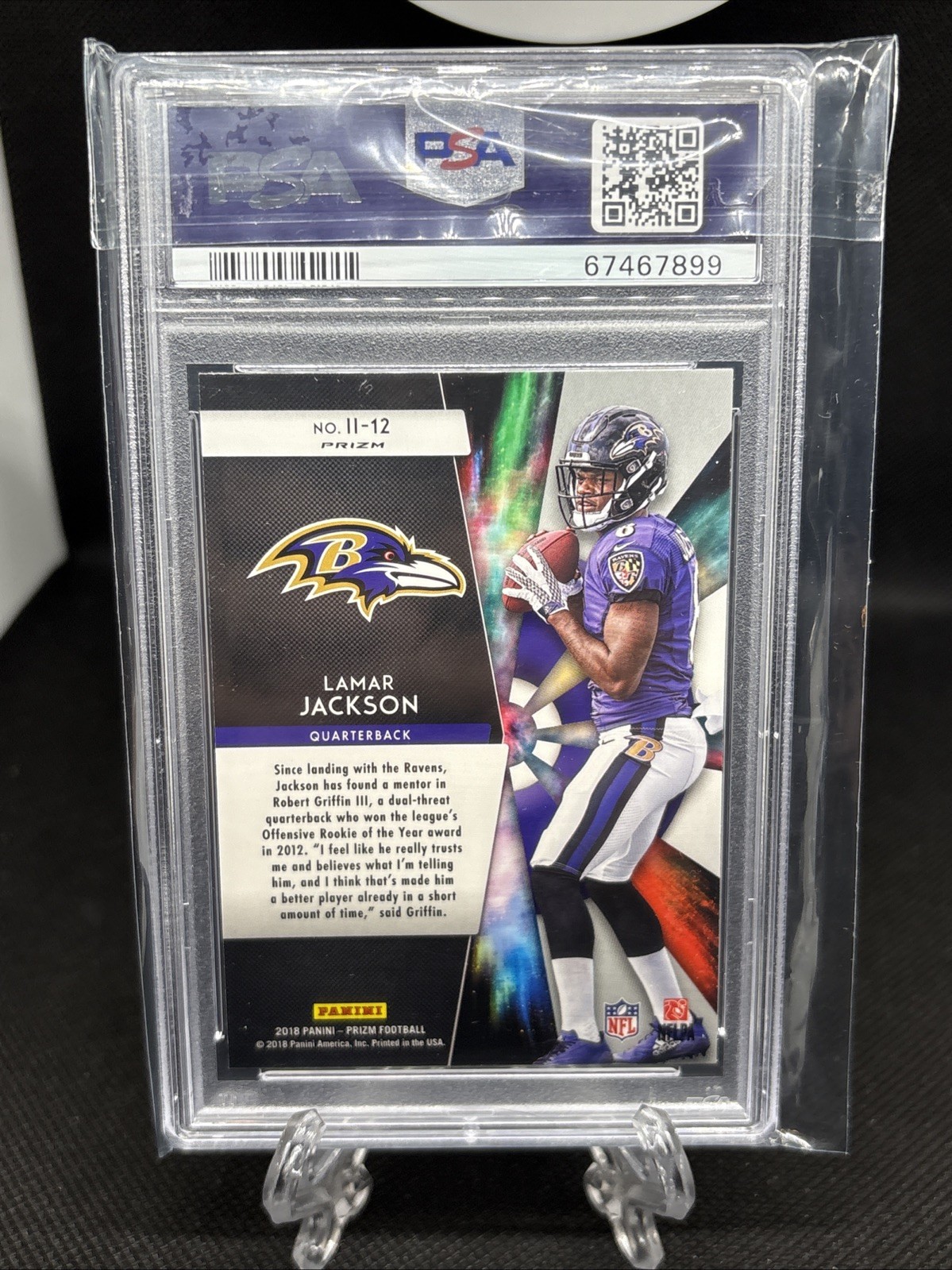 2018 Panini Prizm - Instant Impact Lamar Jackson #II-12 (RC) PSA 10 GEM MT view 2
