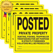 4 Pcs Yellow No Trespassing Signs 12X12'' Private Property Reflective Aluminum