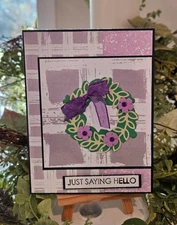 STAMPIN UP CARD KIT- WREATH JUST SAYING HELLO Makes 4-Set #25.558