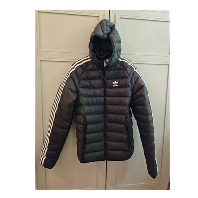 adidas Padded Hooded Puffer Jacke Herren XS Schwarz Weiß mit Kapuze Streifen