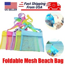 Mesh Beach Bag for Holding Toys Sand Towels Tote for Kids Seashell Collecting