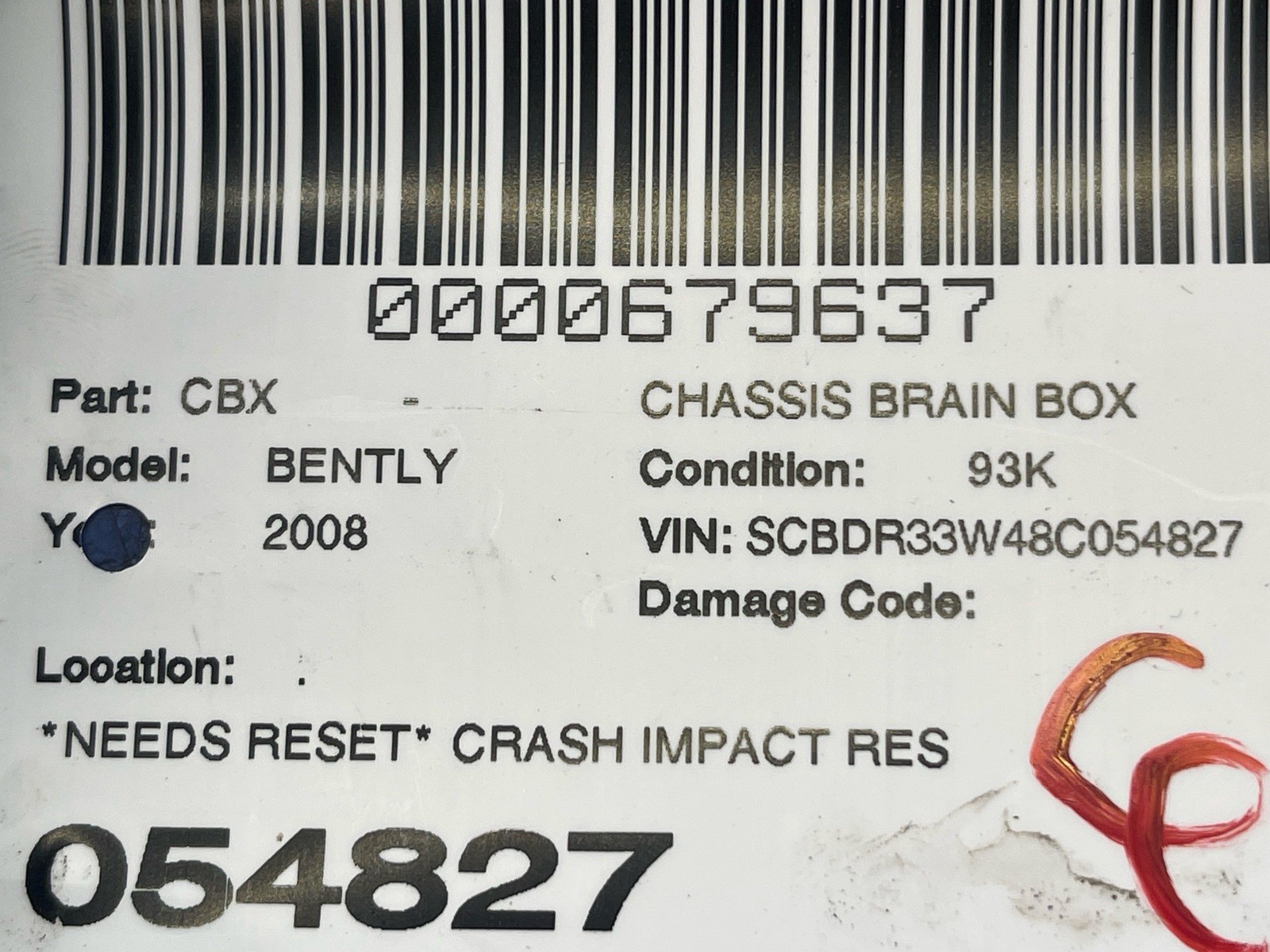 2006-2013 BENTLEY CONTINENTAL *NEEDS RESET* CRASH RESTRAINT AIR SRS BAG MODULE