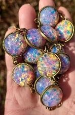 VINTAGE MILKY LILAC OPAL FOIL GLASS CABACHON STATION CHOKER NECKLACE SET 2NDOAK!