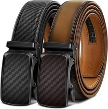 BULLIANT Men's Ratchet Belt 2 Pack-Click Leather Belt Adjustable for Men Gift 1