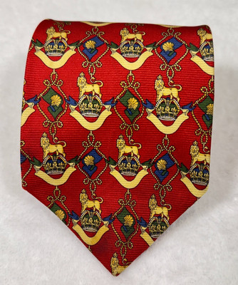 Vintage Emidio Tucci Seda Natural Neck Tie L Red Lion Print Luxury Made In Spain