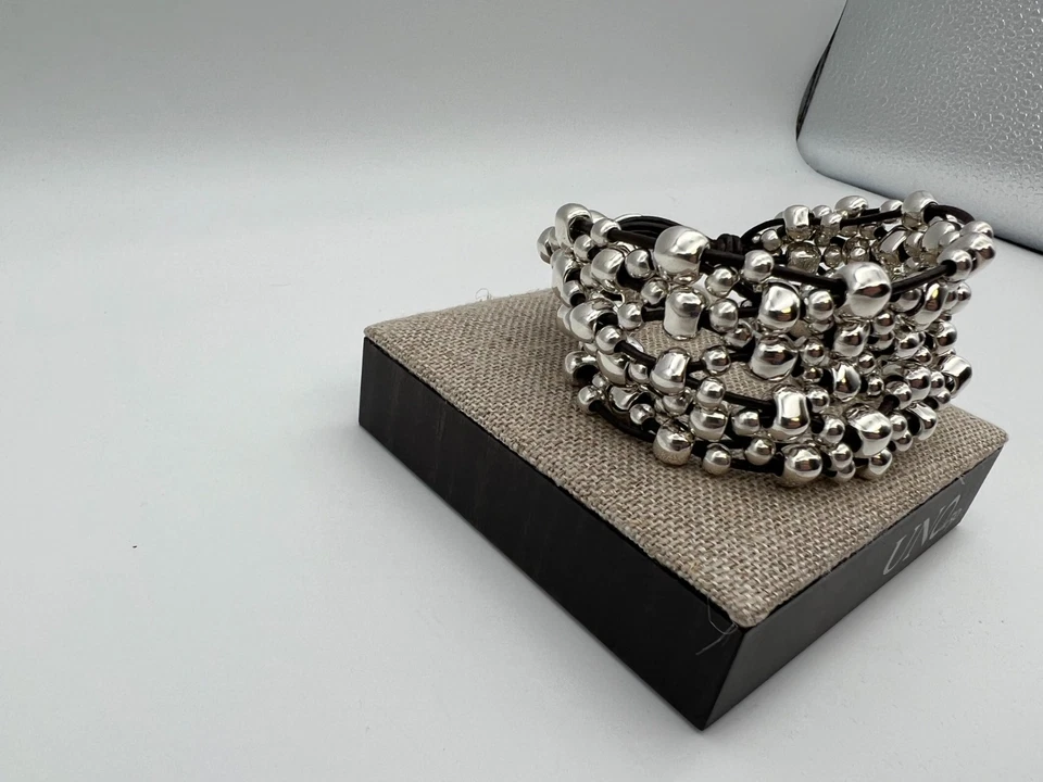 NOVO Uno de 50 CRAZY GOAT Pulseira de Couro Banhada a Prata Tamanho Grande - Imagem 4 de 4