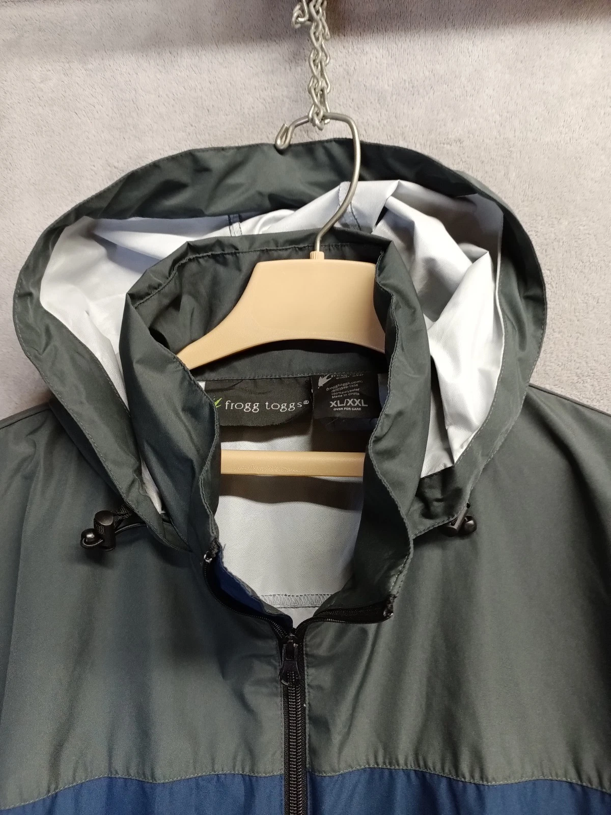 Frogg Toggs Rain Jacket Men's XL /XXL Blue Gray Hooded Packable Full Zip image 11