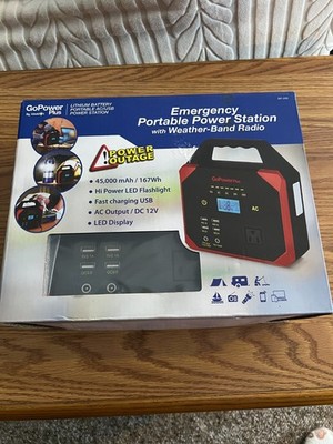 GoPower Plus 45,000 mAh Emergency Power Station GP 200 ACDC Weather Band Radio