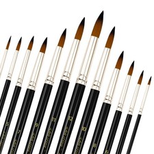 Paint Brushes Set, 12 Pcs Watercolor Brushes with Wooden Handle and Soft Nylo...