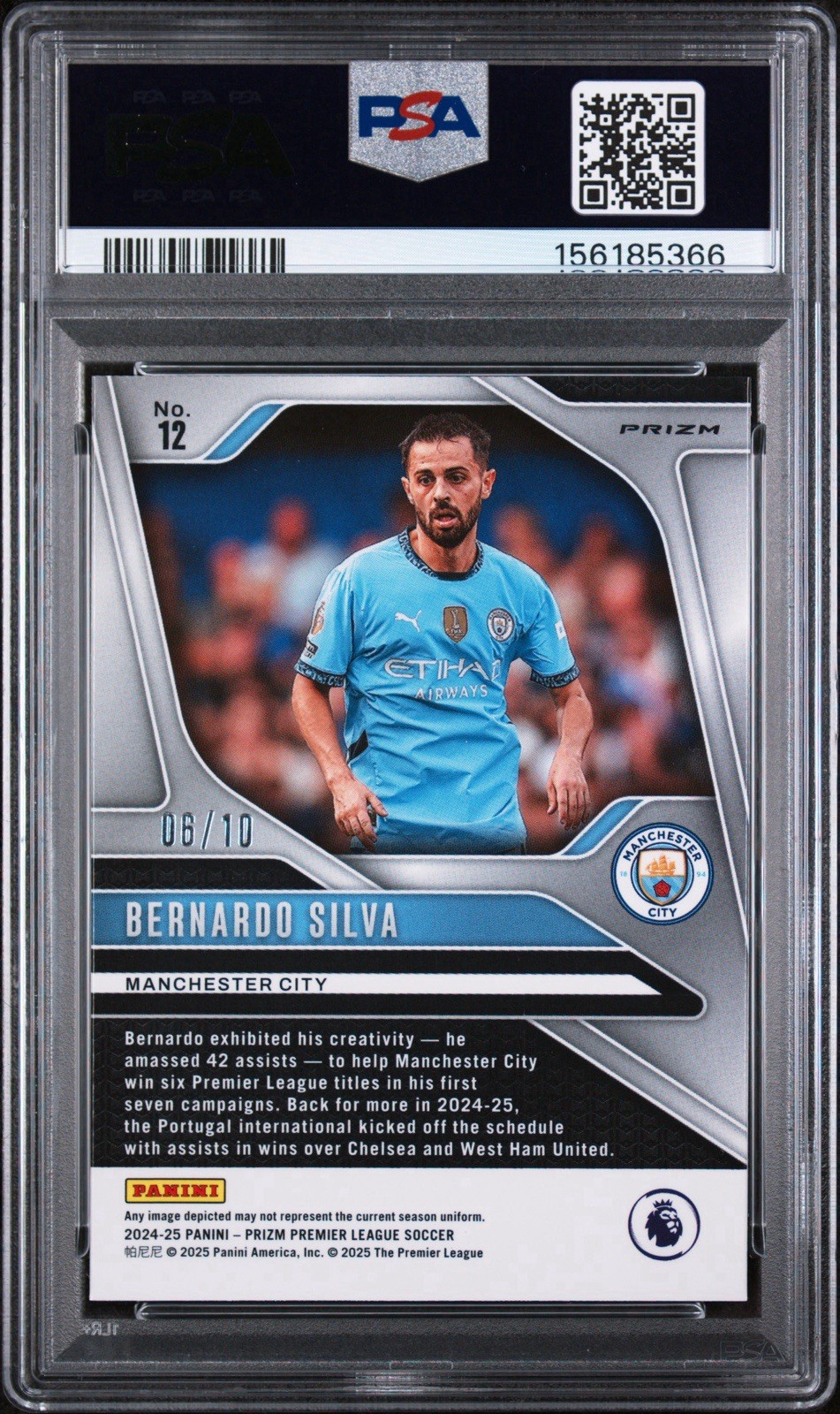 2024-25 PANINI PRIZM PREMIER LEAGUE #12 BERNARDO SILVA GOLD BREAKAWAY PSA 10 view 2