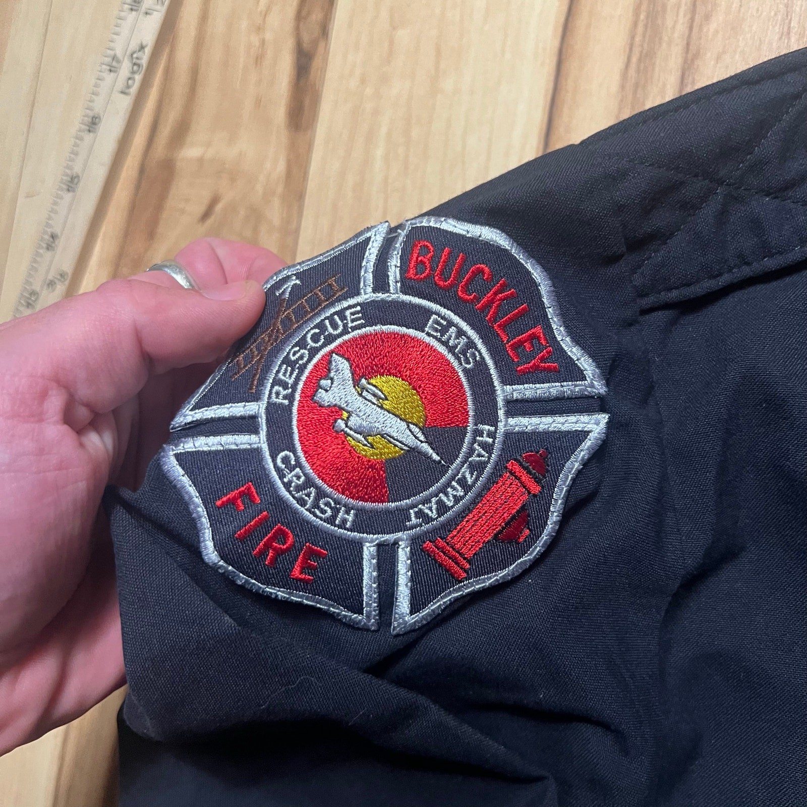 VINTAGE 70s Fire Department Button Up Size 34 Mens Patched Black Uniform