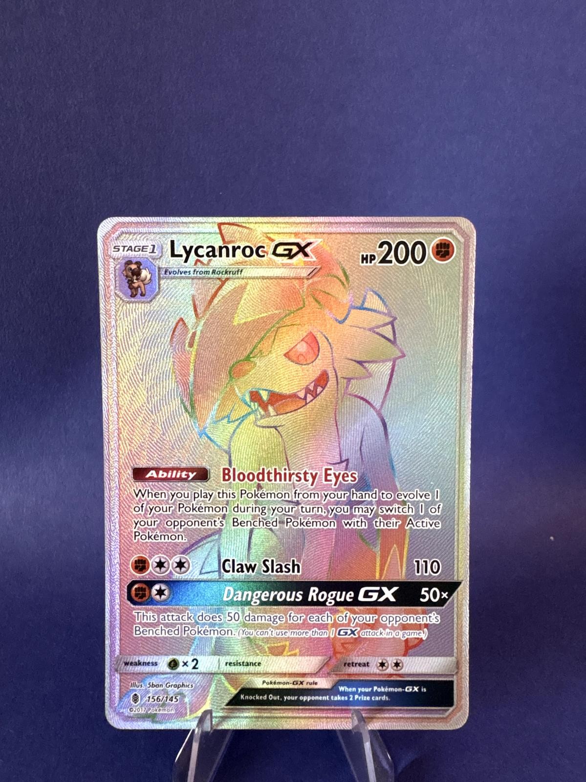Lycanroc GX (Secret) 156/145 Holo Secret Rare Guardians Rising Pokemon Near Mint