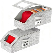 Hat Storage Box Organizer, 2-Pack, Stackable with Clear Windows, Holds 30 Bas...