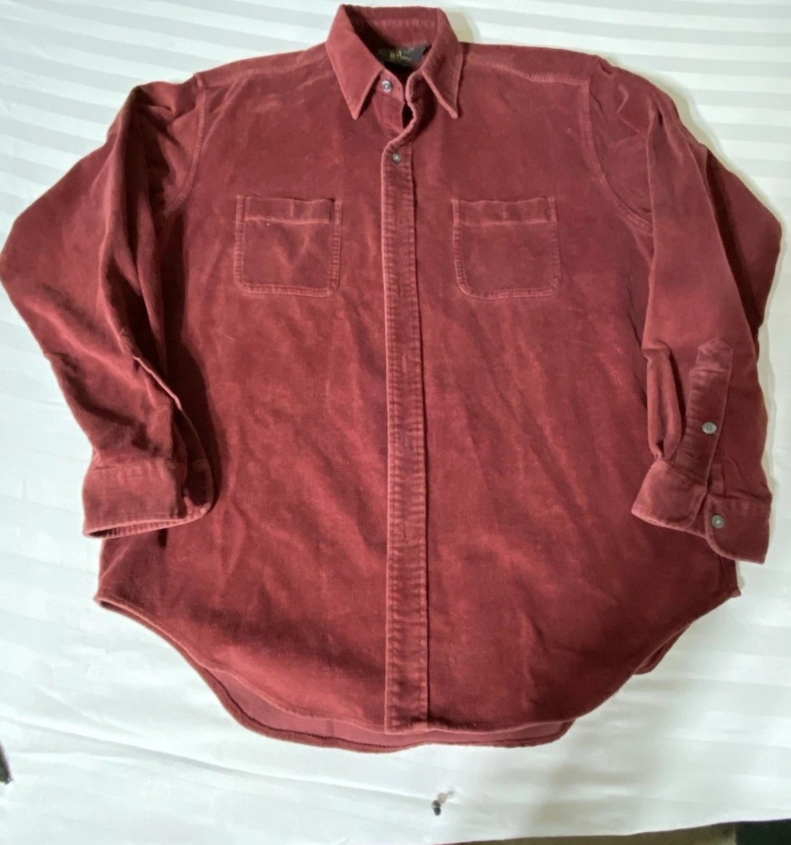 RRL Ralph Lauren Corduroy Work Shirt Mens L Red Double RL Button
