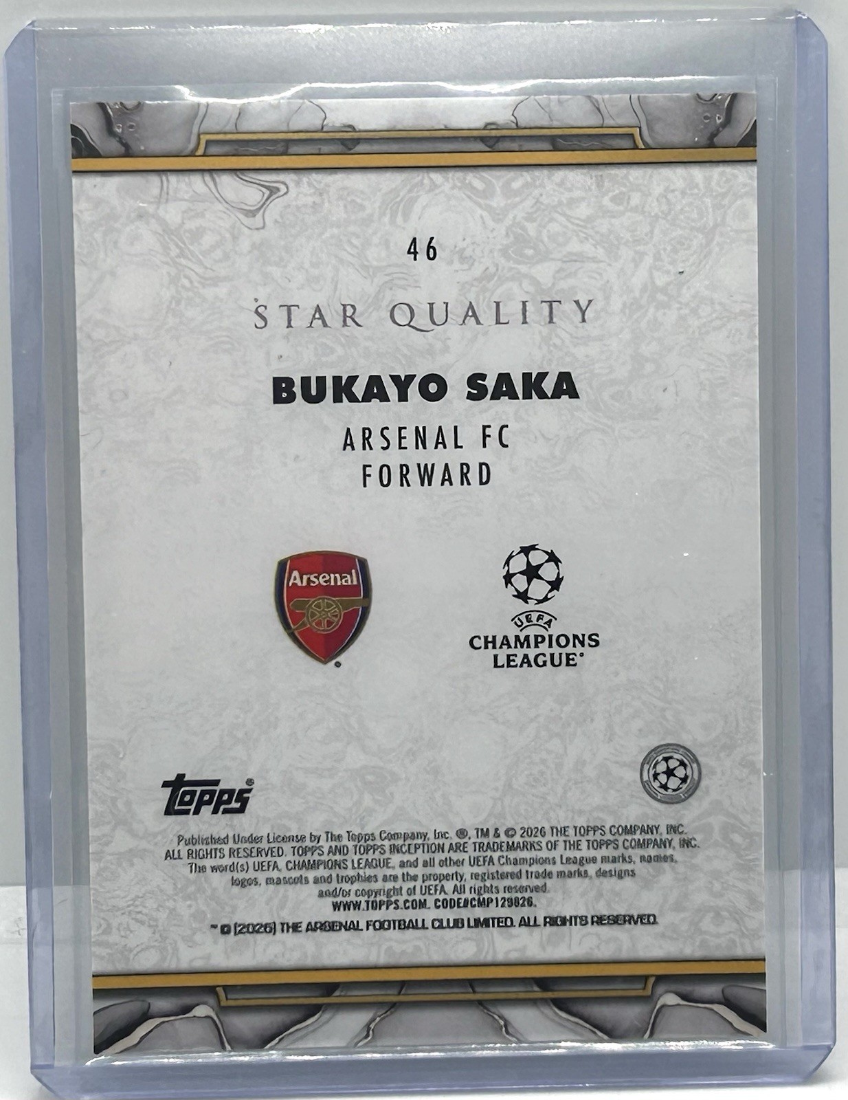 2026 Topps Inception UCL Star Quality Bukayo Saka Arsenal FC #46 view 2