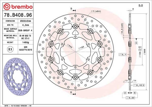 1X Brembo Bremsscheibe Prime - Serie-Oro - Floating Disc 78B40896 FüR BMW 800Cc-image