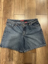 Faded Glory Y2K Medium Wash Denim Shorts with Brown Detail Stitching Sz 14