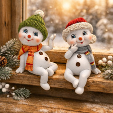 Schneekinder Kantensitzer Paar Polyresin Winter Deko Schneemann Weihnachten Set