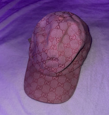 Gucci Pink GG Logo Canvas Baseball Cap Hat Ad...