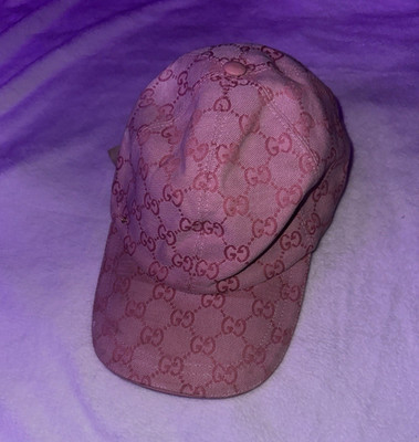 Gucci Pink GG Logo Canvas Baseball Cap Hat Adjustable Strap Womens