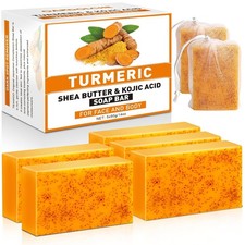 5 Pcs 80g Turmeric Kojic Acid Soap Bars with 2 Foaming Mesh Nets
